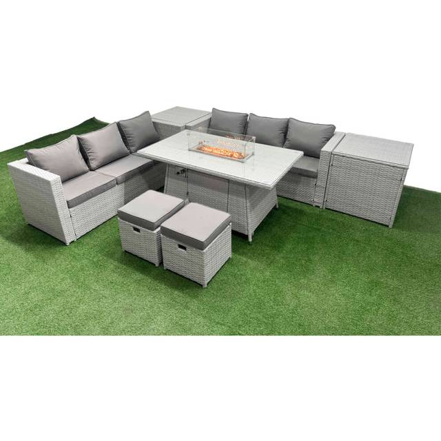 PE Rattan Lounge Sofa Set Outdoor Garden Furniture Set Light Grey - One Size