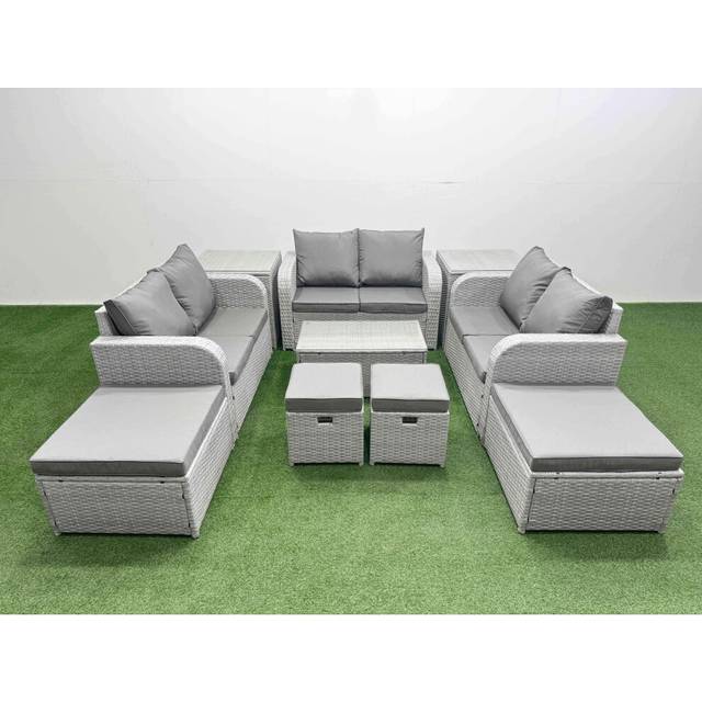 10 PCs Rectangular Coffee Table Set Reclining Chair Inclining Sofa - Light Grey - One Size