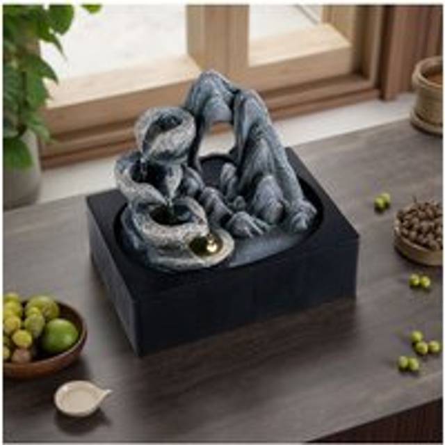 Tabletop Waterfall Fountain with LED Lighting - Stone - One Size