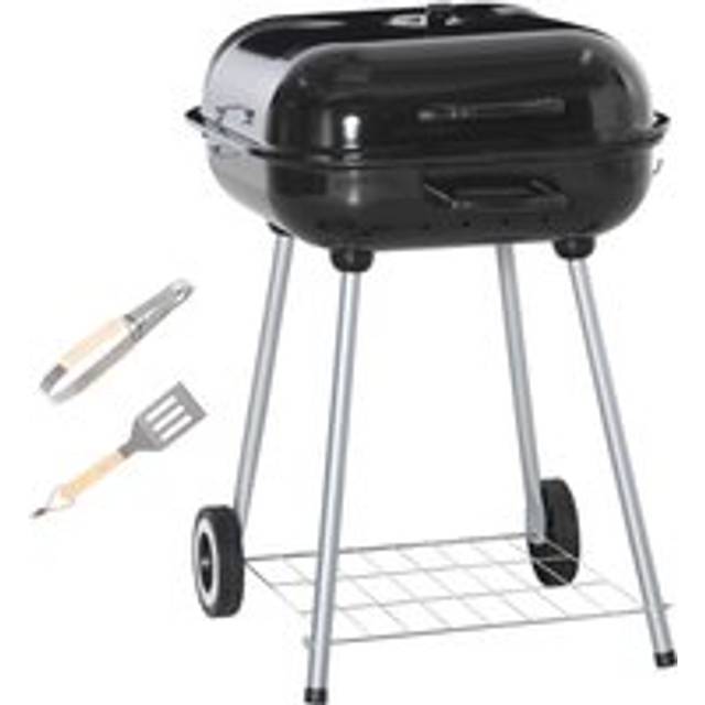 Outsunny BBQ Charcoal Smoker Grill Trolley with 2 Wheels and Grilling Utensils | TJ Hughes