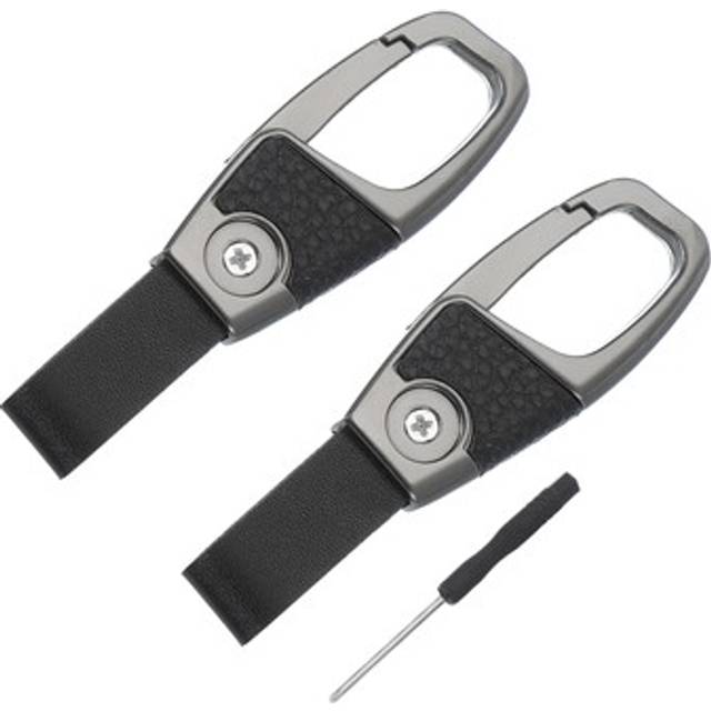 2pcs Car Key Chain Detachable Round Clip Leather Keychain With Straps Dark Gray