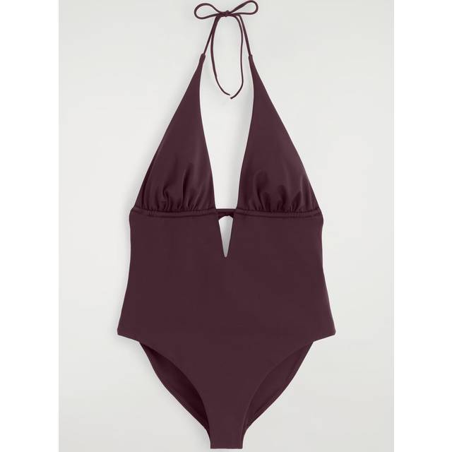 Plunge-Neck Swimsuit - Red - 42