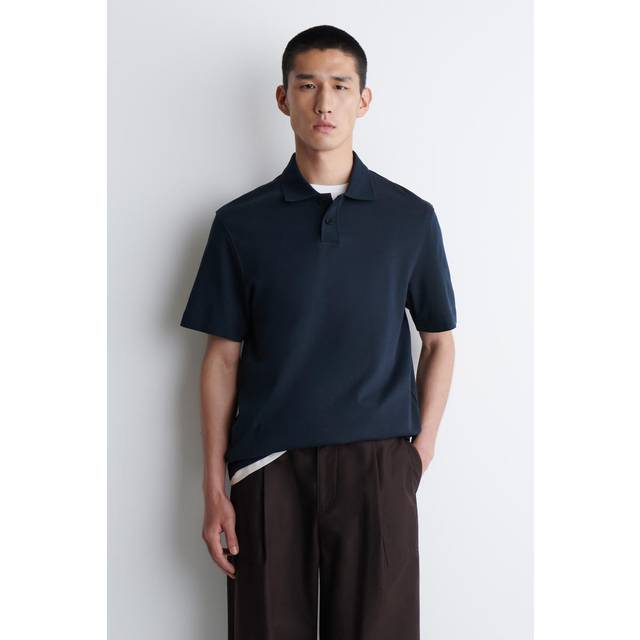 Interlock Cotton Polo Shirt in Navy - L