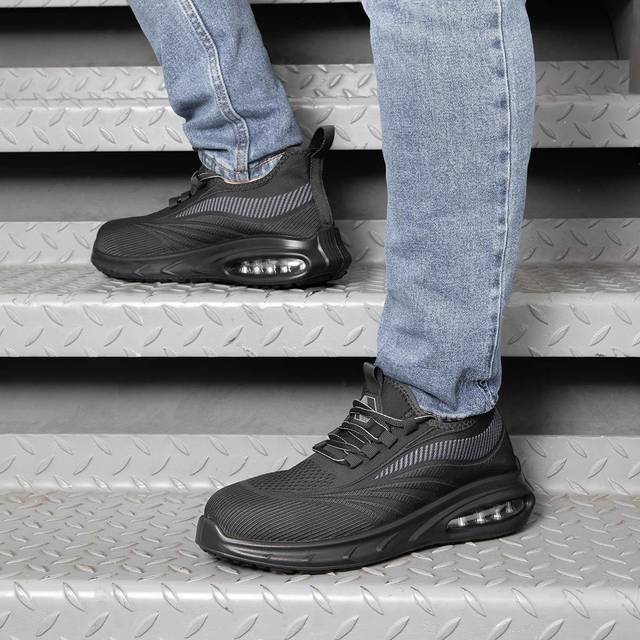 Earthworks mens safety footwear black trainers steel toe cap lace-up router size