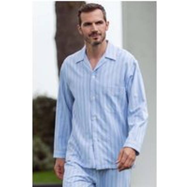 'Westwood Blue' Stripe Brushed Cotton Pyjama Set - Light Blue
