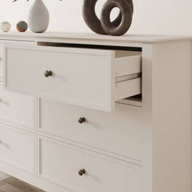 Large 6 Drawer Chest of Drawers and Pair of 3 Drawer Bedside Tables - Rowley Pale Cream Range Material: Furniture/Furniture Ranges/Rowley Range/Rowley Pale Cream Range