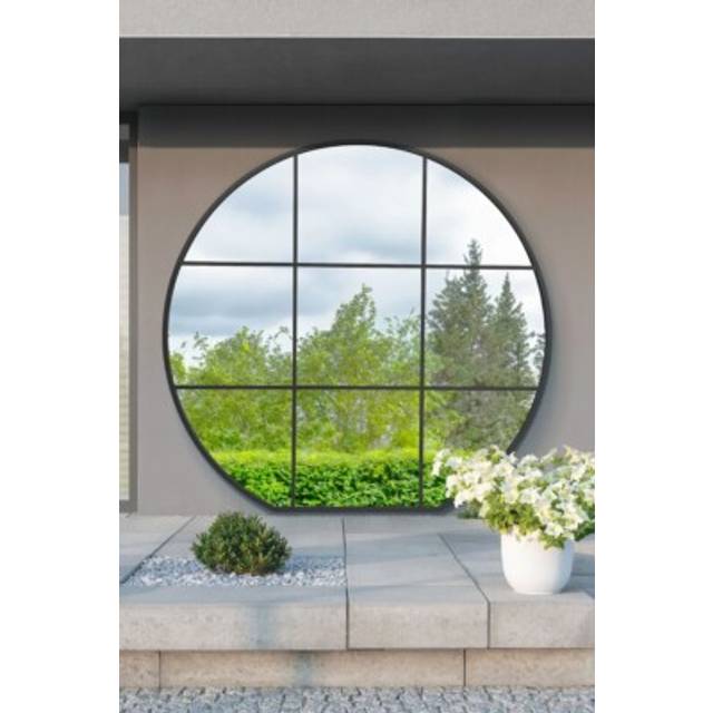 The circulus large black framed garden window mirror - 74" x 71" 189 x 180cm