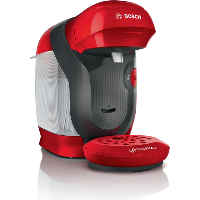 Bosch Hausgeräte Tassimo Style kapselmaskin TAS1103 kaffemaskin från Bosch, över 70 drycker, helautomatisk, lämplig för alla koppar, utrymmesbesparande, 1 400 W, röd/antracit