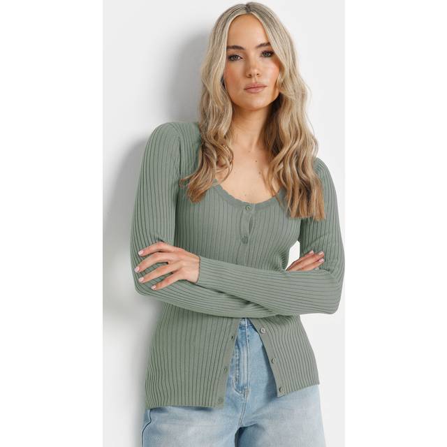 Lts Tall Sage Green Ribbed Scalloped Hemline Cardigan 22-24 Lts | Tall Women's Cardigans