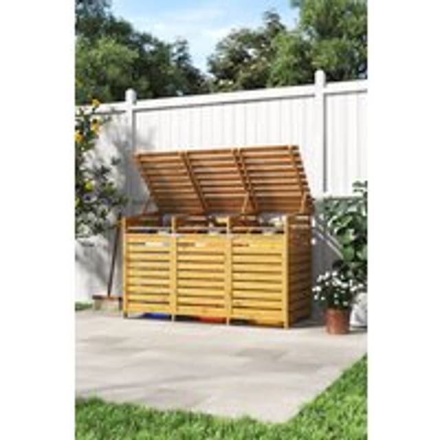 Outdoor Spruce Wood Trash Can Storage Shed - Brown - One Size