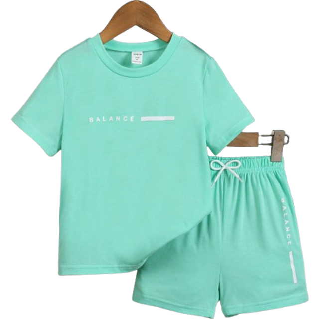 SHEIN 2pcs/Set Young Boy Letter Print Round Neck Short Sleeve T-Shirt And Shorts, Casual Outfit