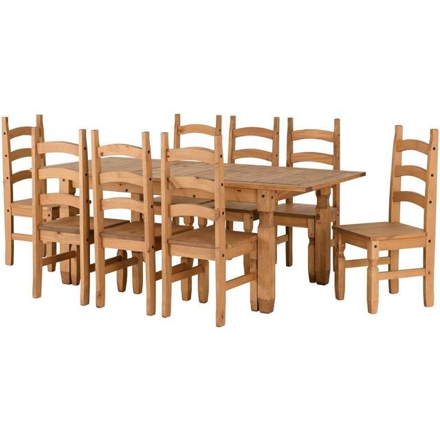 Seconique Corona Extending Dining Set With 8 Chairs - Distressed Waxed Pine, Brown