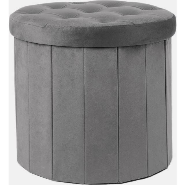 Folding Ottoman Storage Box Footstool Tub Space Saving Velvet Seat - Charcoal - One Size