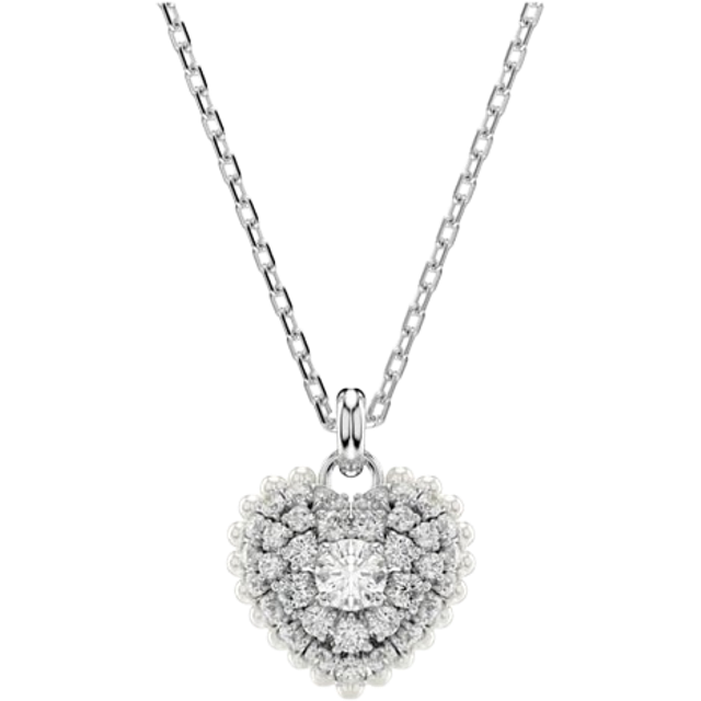 Hyperbola pendant, Heart, White, Rhodium plated - OS