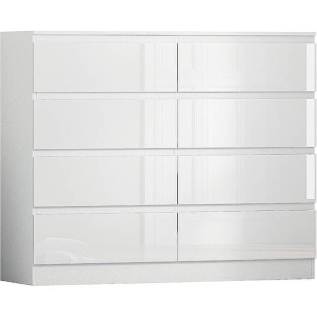 8 Drawer White Gloss Chest Of Drawers Bedroom Furniture - Fwstyle