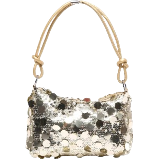 SHEIN 1pc Gold-Tone Glittery Crescent Moon Shape PVC Shoulder Bag For Women