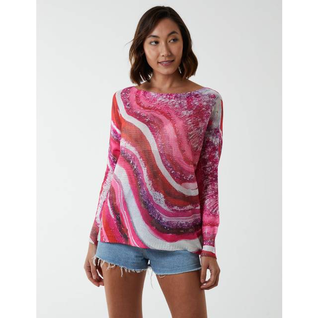 Blue Vanilla Womens Swirl Stripe Mesh Jumper - Pink - One Size