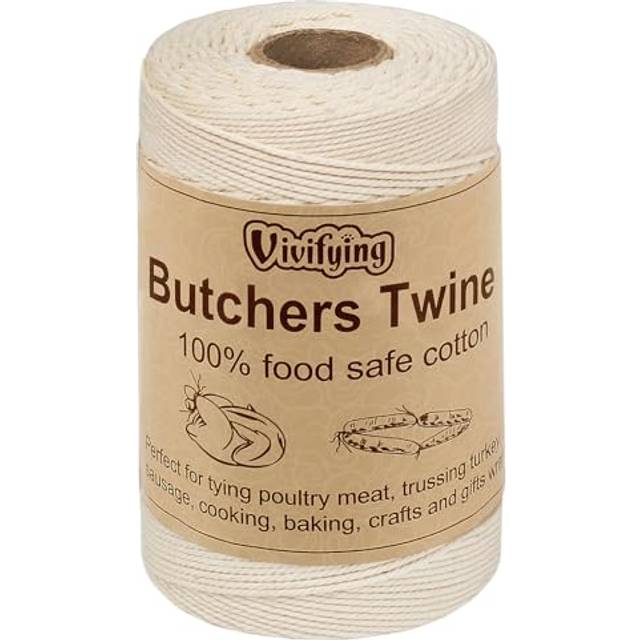 656 Feet 3Ply Cotton Bakers Twine, Food Safe Cooking String for Tying Meat, Making Sausage (White)