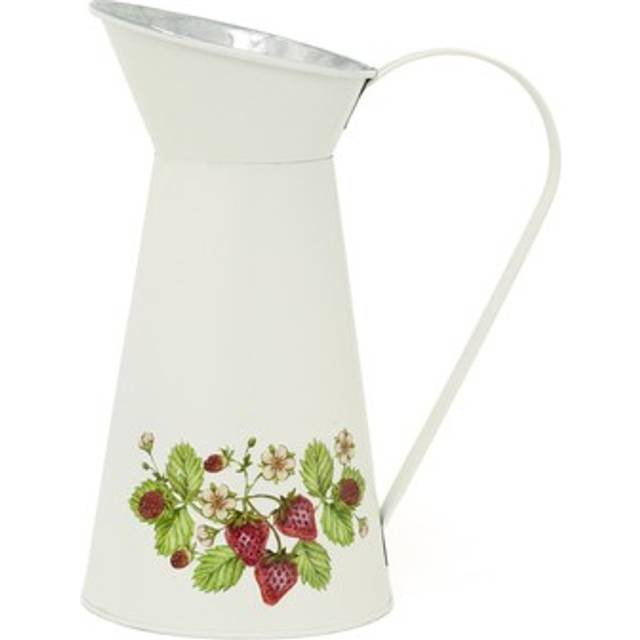 Vintage style strawberry jug vase | rustic tin pitcher for dried flowers - 26cm