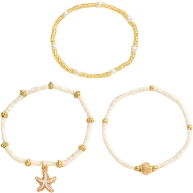 SHEIN 3pcs/Set Simple White Bead & Faux Pearl Starfish Shell Jewelry Bracelet, Suitable For Women&#39;s Daily Wear And Leisure Travel