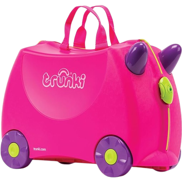 Trunki Ride-On Kids Suitcase  Tow-Along Toddler Luggage  Carry-On Cute Bag with Wheels  Airplane Travel Essentials: Trixie Girl Pink