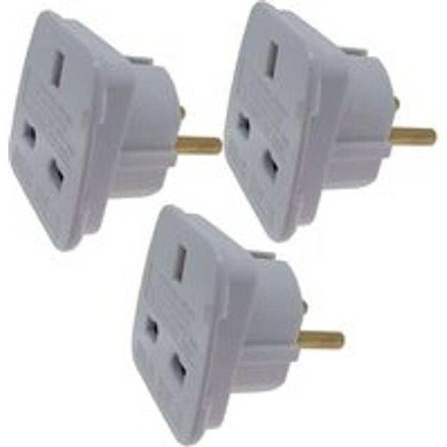 Ex-Pro® [PACK 3] Travel Adapter Converts UK Plugs Plug to 2 pin (Round) Converts UK To EU Europe 2 Pin [WHITE]
