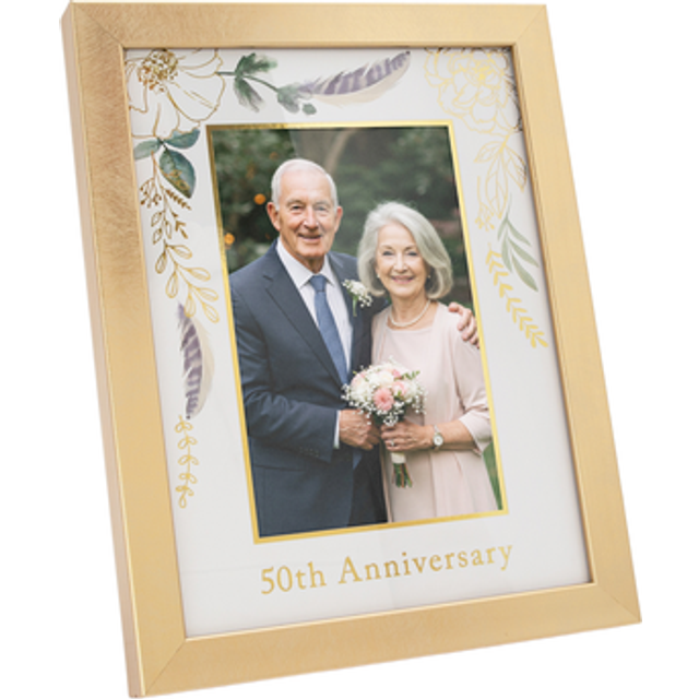Modern 50th anniversary 4x6 frame in brushed gold with floral decor by happy ...