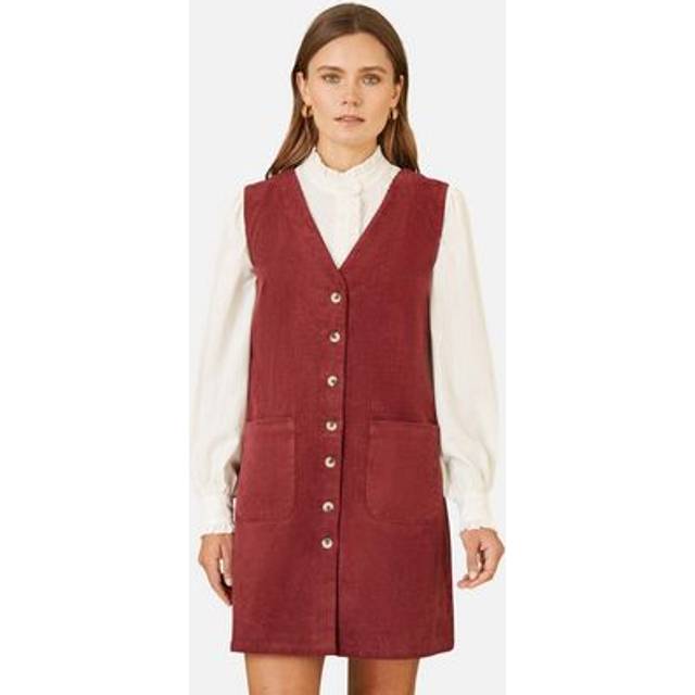 Yumi Women's Burgundy Corduroy V-Neck Button Through Mini Dress New Look - UK 16