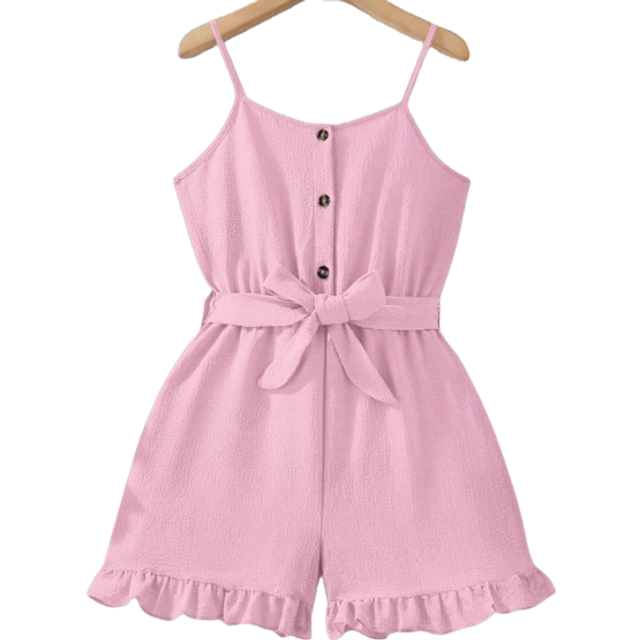 SHEIN Tween Girls&#39; Casual Fashion Ruffled Hem Jumpsuit, Spring/Summer Holiday Attire