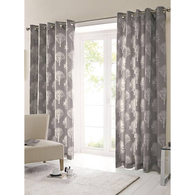 Fusion Woodland Ready Made Eyelet Curtains Charcoal - Grey