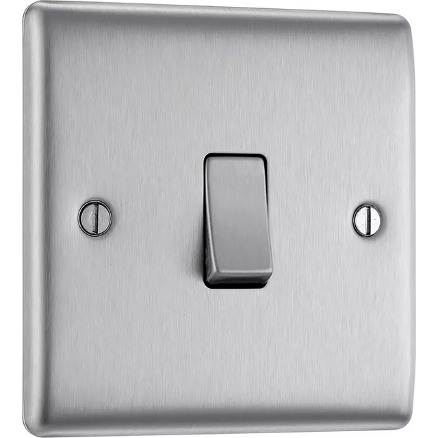 BG Nexus Metal Brushed Steel Single Switch, 16AX 2 Way - NBS12