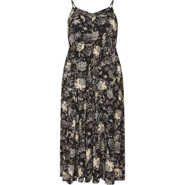 Yours Curve Black Floral Print Tiered Maxi Dress, Women's Curve & Plus Size, Yours - 38-40