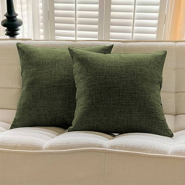 TEMU 2-pack Olive Green Thickened Throw Pillow Covers, Bohemian Style, Zippered, Machine Washable, Polyester, For Sofa, Bed, Chair, Home Decor, Bocwre Brand