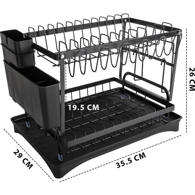 TEMU 2-tier Dish Rack Plate Cup Drying Drainer Home Storage Drip Tray Cutlery Holder, Thesides Of Stand Feature A Cutting Board Stand And A Cutlery Stand, Canbeautomatically , Suitable For Kitchen