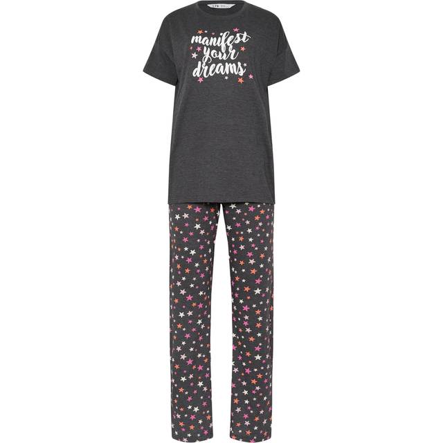 Lts Tall Grey 'Manifest Your Dreams' Star Slogan Pyjama Set 18-20 Lts | Tall Women's Pyjama Sets