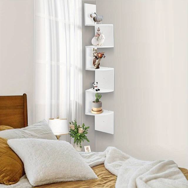 TEMU Corner Shelf 5 Tiers Floating Shelves Wall Mount Corner Shelves Wall Organizer For Bedrooms Kitchen Offices And Living Rooms