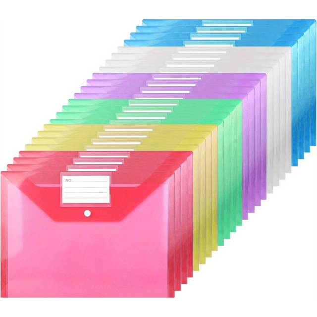 TEMU 24pcs A4 Plastic Wallets Folders - Plastic Folder Plastic Popper Wallets A4 Document Folder Pocket