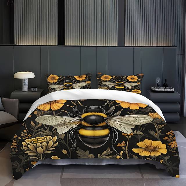 TEMU 2/3pcs Set, Retro Simple Insect And Flower, Bedding Set, Duvet Cover Set, Zipper Design, Machine Washable, Holiday Gift For Halloween And Christmas (1 Duvet Cover + 1/2 Pillowcases, No Filler)