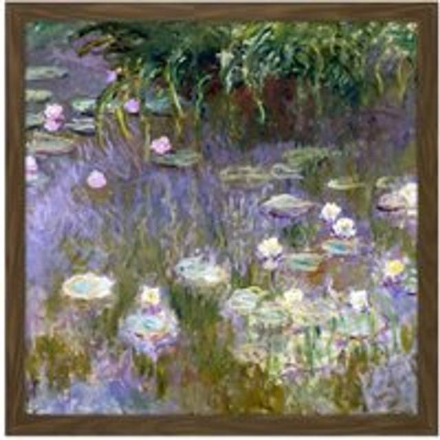 Wall Art Print Claude Monet Water Lilies Painting Square Framed Picture 16X16 Inch - Brown - W16 inch x H16 inch