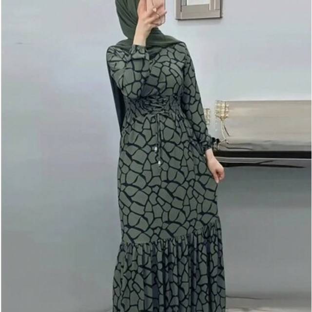 SHEIN Women&#39;s Long Sleeve Allover Print Tie-Front Maxi Arabic Style Dress, Modest