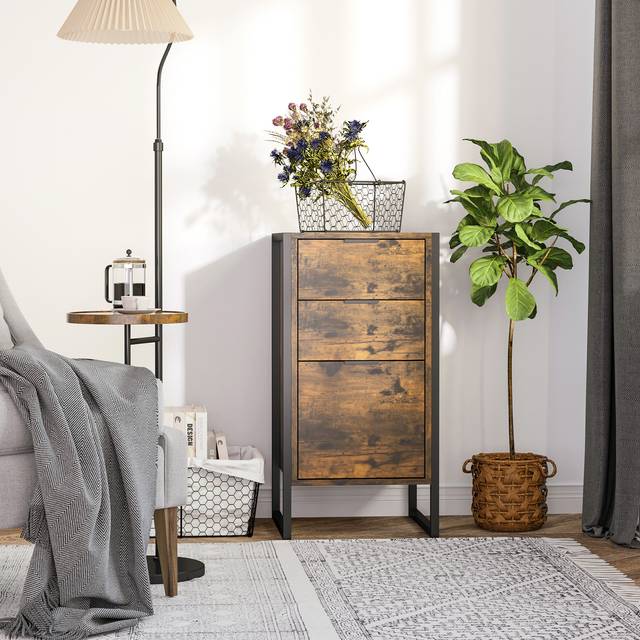 TEMU Bedroom Chest Of Drawers, Industrial 3-drawer Dresser, Storage Drawers Unit With Metal Frame For Living Room, Rustic Brown