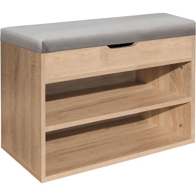 TEMU Wooden Ottoman Shoes Storage Rack Bench Padded Grey Seat Cabinet Cupboard Stand