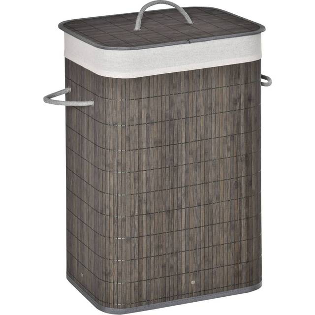 Bamboo Laundry Basket with Flip Lid and String Handles - Collapsible Hamper Removable Lining Board Base Foldable Water-Resistant Dirty Clothes Storage
