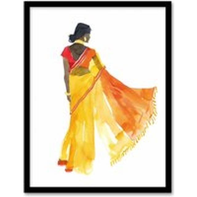 Woman in Orange Yellow Saree Hindu Muslim Skirt Framed Art Print - W12 inch x H16 inch