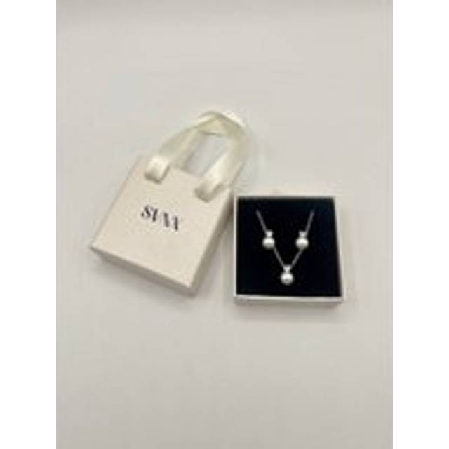 Svnx Large Pearl Diamante Earrings & Necklace Set In Silver - One Size