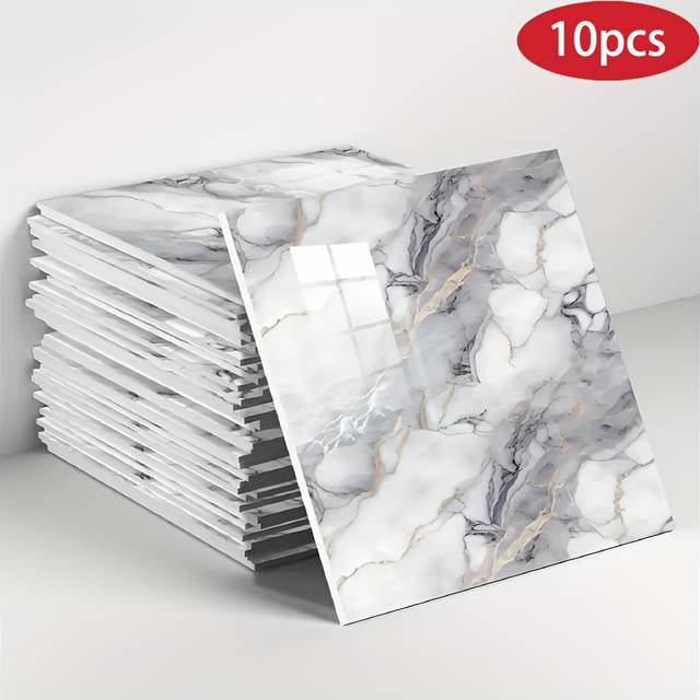 TEMU 10pcs Of Easy-to-stick Self-adhesive Tile Wall Stickers - Wipeable, Easy To Care For, 0., Cut And Peel Sticker Wallpaper, Suitable For Kitchen And Bathroom, Living Room, Bedroom Wall Stickers