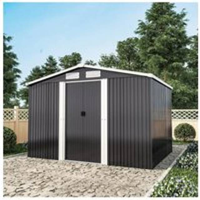 Large Metal Garden Tool Storage Shed - Black - One Size