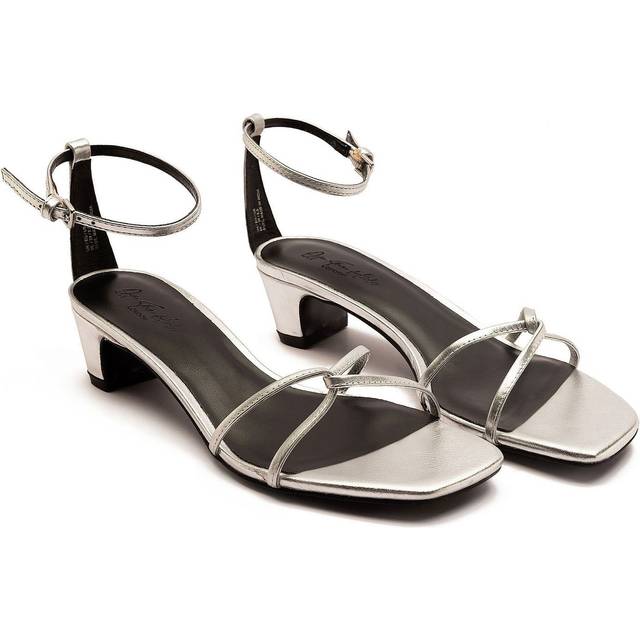 'HOLBORN' Low Block Heel Leather Heeled Sandals - Silver - 6