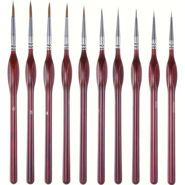 TEMU 10pcs/set Fine Detail Paint Brushes Miniature Painting Brushes Kit Mini Paints Brushes Set For Acrylic, Watercolor, Oil, Face, Nail, Scale Model Painting, Line Drawing