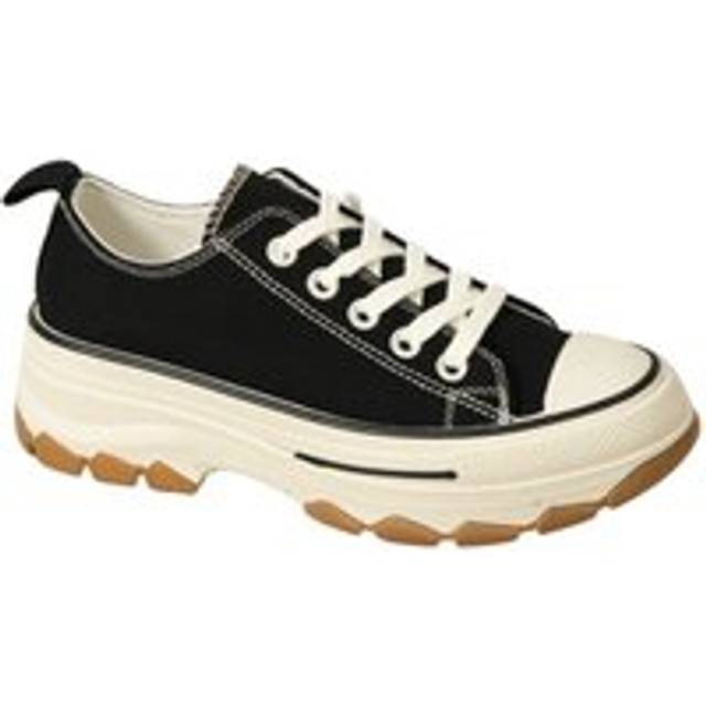 Low Top Canvas Casual Comfy Daily Wear Chunky Flatform Wedge Trainers - Black - 4